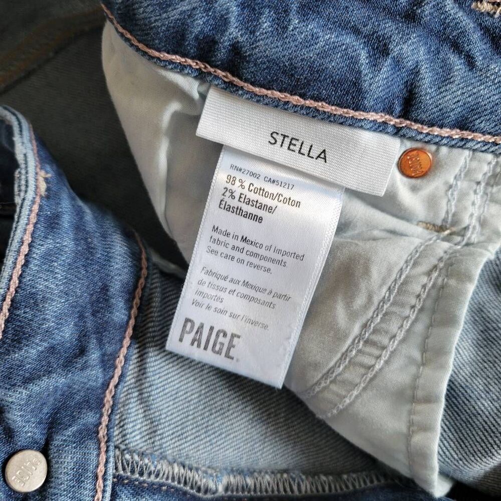 PAIGE Stella Distressed Straight Leg Jeans Raw Hem Size 27 Blue Miss You Distres - Picture 6 of 7